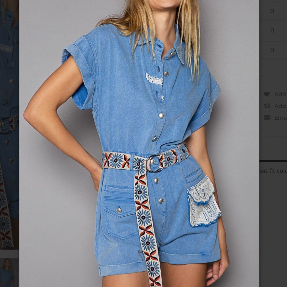POL shorts romper Light Blue Denim Romper (no belt) nwot womens size medium NEW